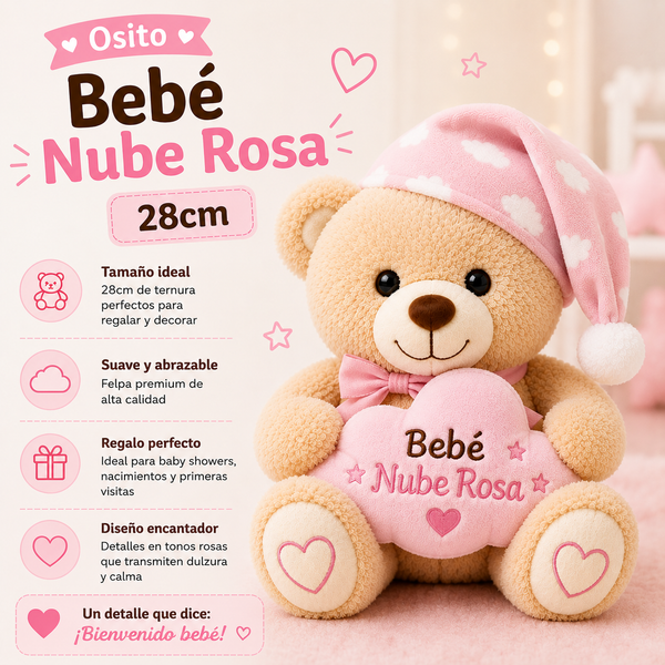 Oso Bebe Nube Rosa 28cm