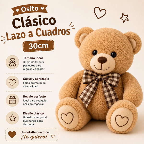 Oso Clasico Lazo a Cuadros 30cm