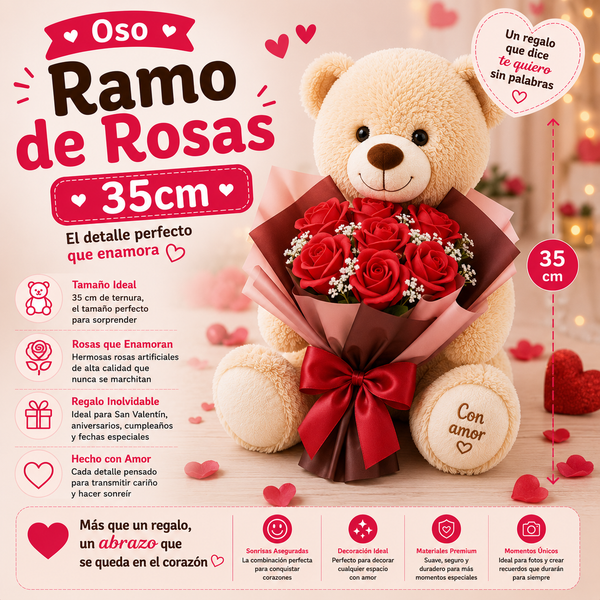 Teddy Bear with Roses 35cm