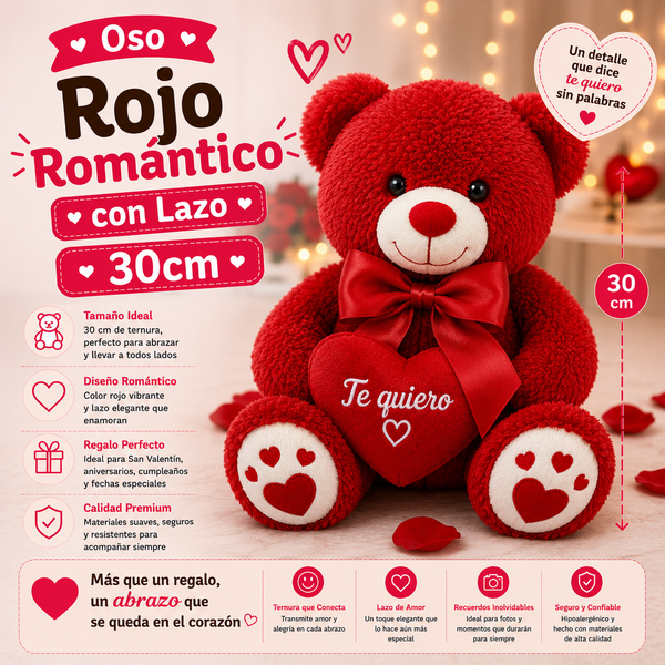 Red Romantic Bear with Bow 30cm