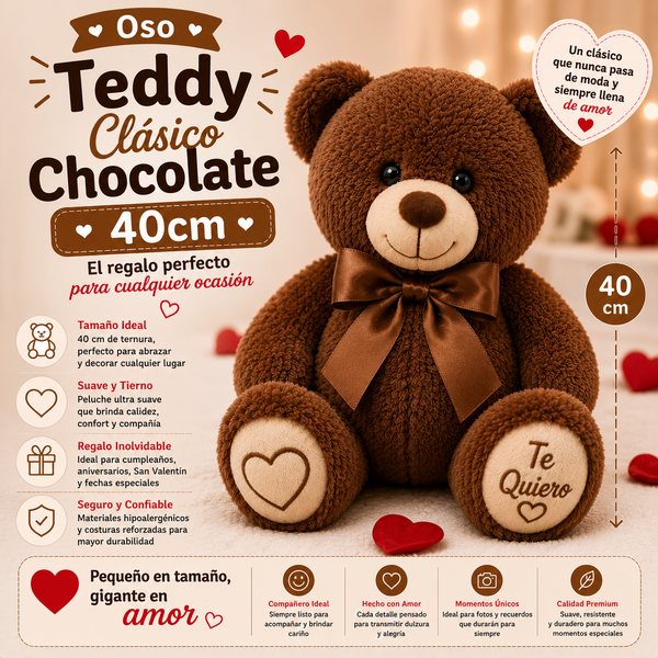 Oso Teddy Clasico Chocolate 40cm