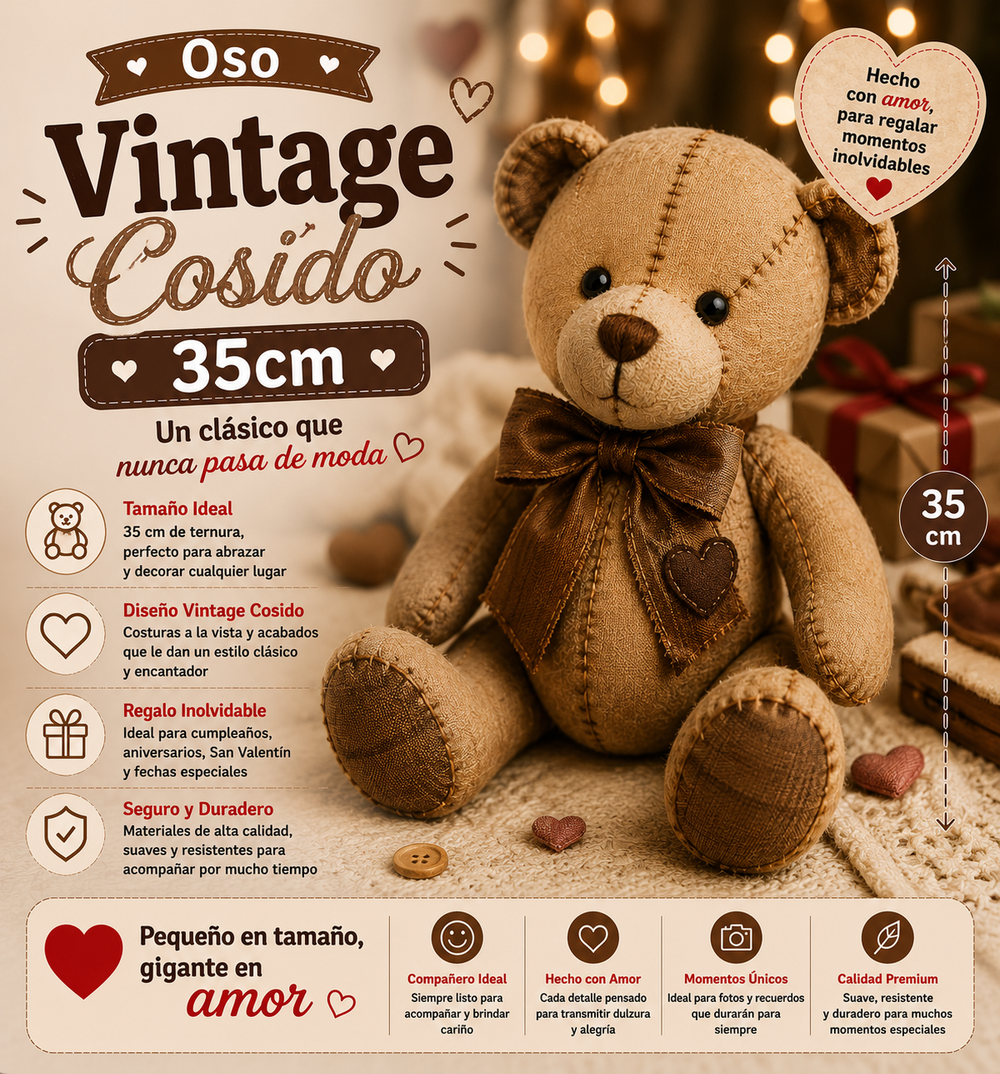 Oso Vintage Cosido 35cm