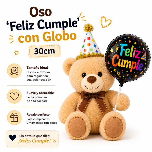 Oso 'Feliz Cumple' con Globo 30cm