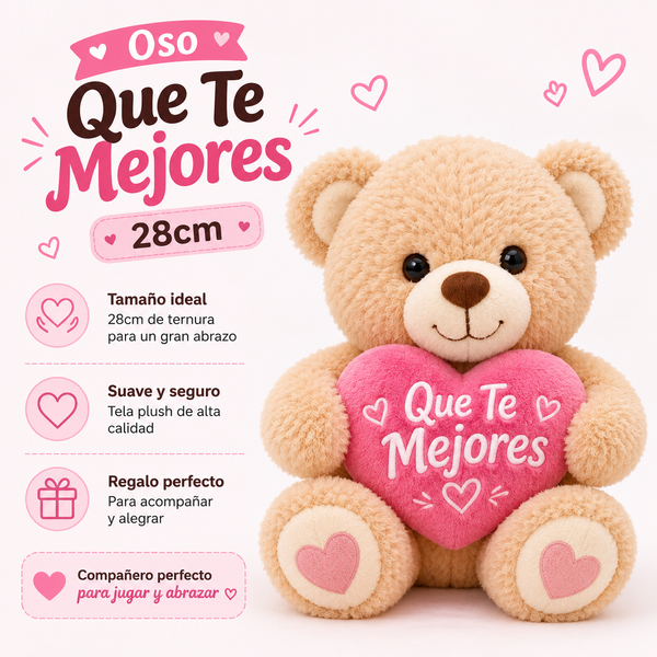 Oso 'Que Te Mejores' con Corazon 28cm
