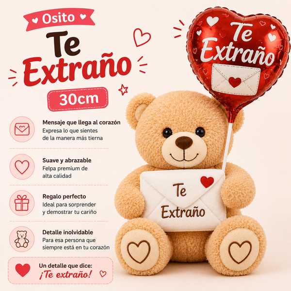 Oso 'Te Extrano' con Carta 30cm